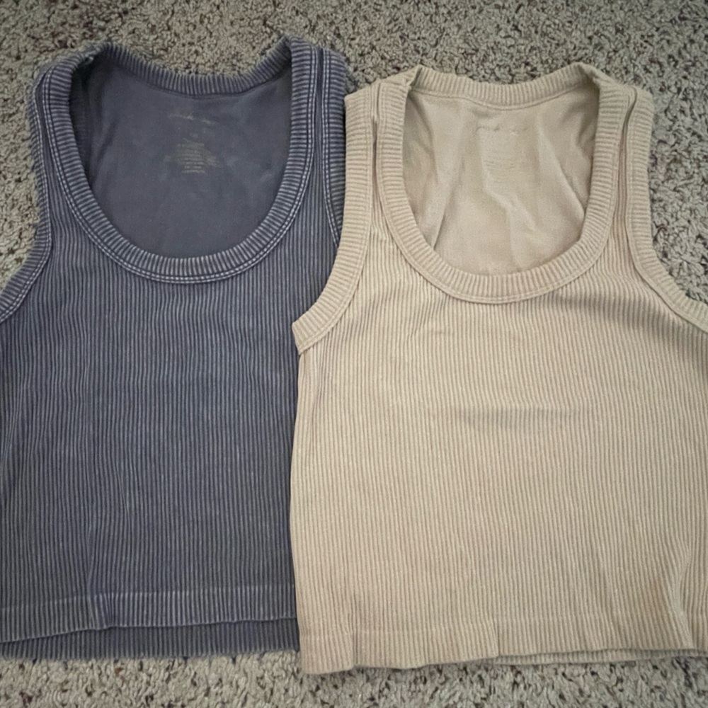 Ribbed Tank Tops in Blue and Cream